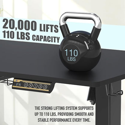 SHW 55 x 28 Inches Electric Height Adjustable Standing Desk with Drawer and Memory Preset, Black