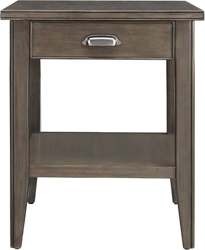 Leick Home Laurent End Table, Solid Wood, with Shelf and Drawer, Smoke Gray, 10507-GR