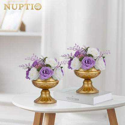 NUPTIO Flower Balls for Centerpieces Wedding: 2 Pcs 9.4 inch Diameter Light Purple & White Artificial Flower Ball Arrangement Bouquet Centerpiece for Tables - Fake Rose Flowers for Wedding Decor