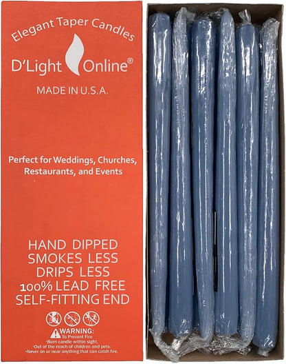 D'light Online Elegant 12" Unscented Slate Blue Taper Candles, Premium Quality Hand-Dipped Tapered Candles, Dripless and Smokeless - Set of 12 Individually Wrapped (12 Inch, Slate Blue)