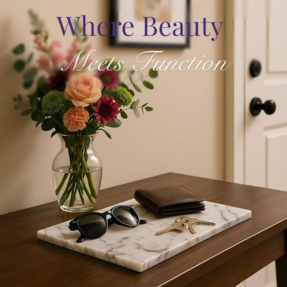 Handcrafted Marble Tray – Bathroom Counter Organizer, Jewelry Tray, Perfume Organizer & Decorative Tray for Vanity Accessories, Coffee Table Decor & Bathroom Countertop (Rectangular, Leilac)