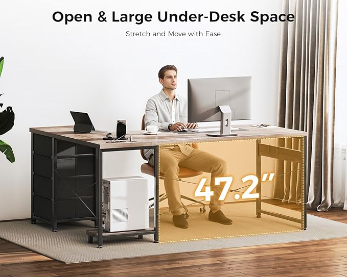 AODK L Shaped Gaming Desk with 4 Drawers, 61" Reversible Home Office Desks with Power Outlets, L Shaped Computer Desk with USB Charging Port and Host Stand, Corner Desk, Easy to Assemble, Grey
