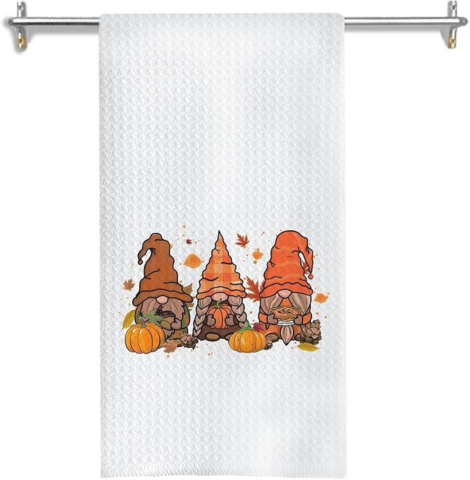 Fall Gnome Kitchen Towels, Autumn Pumpkin Gnome Dish Tea Towels for Kitchen Decor, Rustic Farmhouse Fall Thanksgiving Decorative Hand Towel for Bathroom, 16x24 Inches