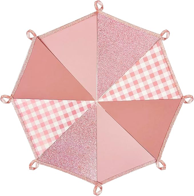 Dusty Rose Pink Buffalo Plaid Rose Gold Party Decorations Pennant Banner Flag Hanging Glitter Paper Triangle Bunting for Women Girls Birthday Baby Shower Wedding Bridal Shower Hen Party Supplies