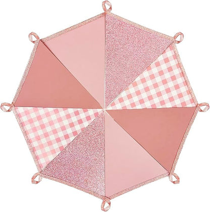 Dusty Rose Pink Buffalo Plaid Rose Gold Party Decorations Pennant Banner Flag Hanging Glitter Paper Triangle Bunting for Women Girls Birthday Baby Shower Wedding Bridal Shower Hen Party Supplies