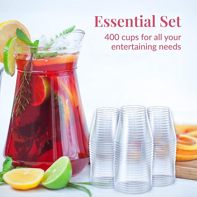 Prestee Pack of 400 Small Clear Plastic Cups - 5oz Disposable Cocktail Glasses - Stackable Plastic Party Tumblers for Serving Wine, Champagne, Punch, Soda, or Snacks