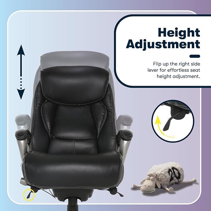 Serta Lautner Executive Home Office Desk Chair, Ergonomic High-Back with Adjustable Lumbar & Body Pillows, SmartLayers and ComfortCoils Technology, Mesh and Bonded Leather, Black/ Gray
