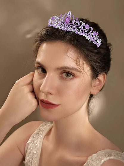 COCIDE Tiara Crowns Crystal Headband Princess Rhinestone Crown with Combs Bride Headbands Bridal Wedding Prom Birthday Party Hair Accessories Jewelry for Women and Girls (O LIGHT PURPLE)