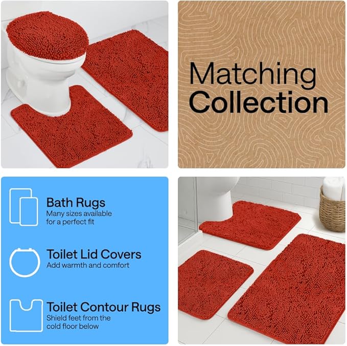 GORILLA GRIP Bath Rug Mat 44x26, Soft Absorbent Chenille, Quick Dry Microfiber Mats, Rubber Backing Washable Shower Floor Rugs, Bathmat Runner, US Designed Bathroom Home Accessories Sunset Orange