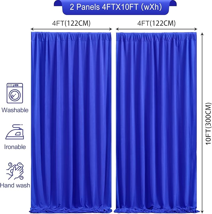 8 x 10ft Royal Blue Backdrop Curtains for Graduation Photo Backdrop Drapes Wrinkle Free Polyester Curtain Panels Soft Fabric Back Drop for Wedding Birthday Party Anniversary Event Retirement, 2 Panels