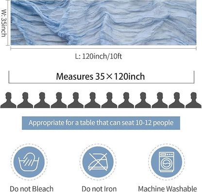 10 Pack Dusty Blue Cheesecloth Table Runner 35x120 Inch, 10FT Boho Gauze Cheese Cloth Table Runner Rustic Semi-Sheer Runner for Wedding Bridal Baby Shower Birthday Party Home Decor