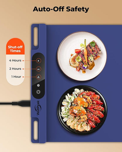 Electric Warming Mat for Food - Full Surface Fast Heating Silicone Tray with 3-Level Temperature, Auto-Off, Raised Feet for Table Protection, Versatile Warmer for Gatherings,Party,Home Buffet