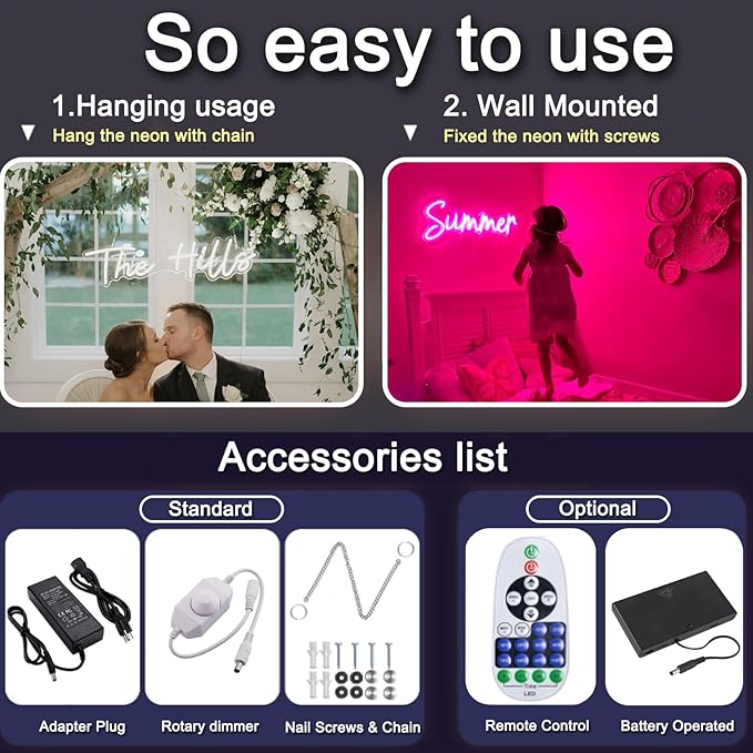 Custom Neon Sign Wedding, Binager Customize LED Neon Name Sign Decoration, Dimmable/RGB Light Sign Personalized for Shower Reception Birthday Event Business Shop Bar Backdrop Bedroom Wall Decor Gifts