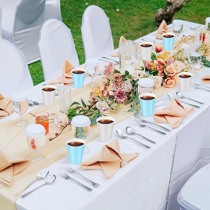 100 Pcs Blue and White Plastic Cups 12 oz, Bulk Light Blue Disposable Party Graduation Cups for Graduation Bachelorette Wedding Birthday Baby Shower Bridal Theme Party Supplies Decorations