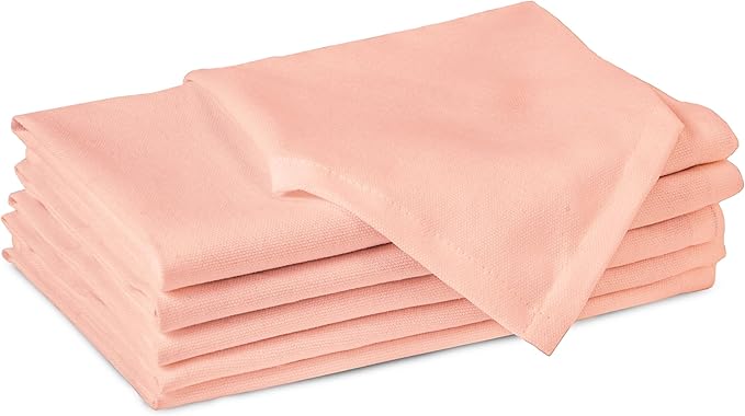Encasa XO Peach Cloth Napkins Set of 6, 17"x17" | Solid Color Cotton Dinner Napkins | Washable & Reusable Napkins for Dining Table Fall Decoration, Holiday & Christmas Festivals
