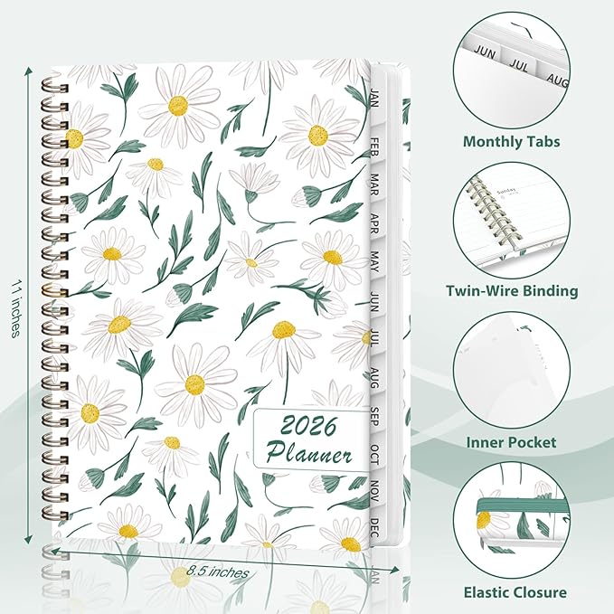 2026 Planner, Weekly and Monthly Calendar Agenda Book, Jan 2026 - Dec 2026, Hardcover Planning Academic Planner for Office School Supplies and Desk Accessories - A5 (6.3'' x 8.5'')