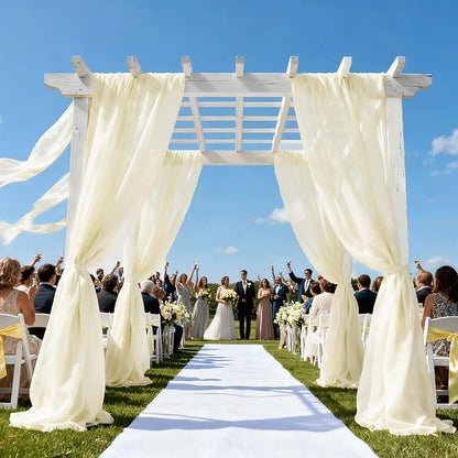 Wedding Arch Draping Fabric 29" x 18 FT Light Yellow Sheer Chiffon Outdoor Curtain Drapes for Wedding Birthday Party Ceremony Decor(2 Panels, Light Yellow)