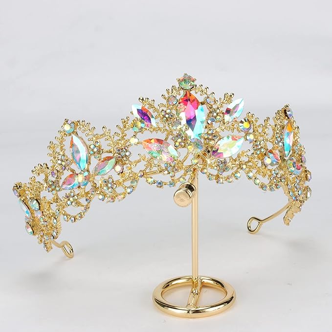 Gold Tiaras for Women Crystal Queen Crowns for Women Princess Tiara for Girls Rhinestones Hair Accessories for Halloween Costume Cosplay Birthday Party Prom Wedding Bride Bridal