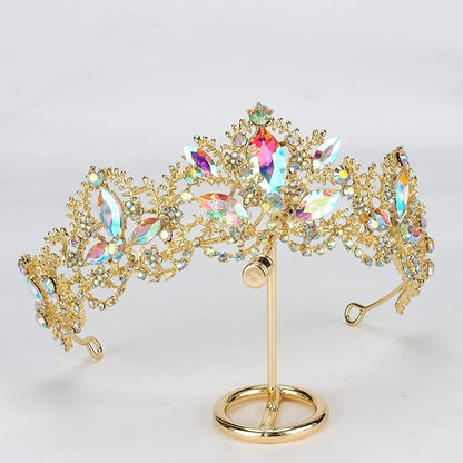 Gold Tiaras for Women Crystal Queen Crowns for Women Princess Tiara for Girls Rhinestones Hair Accessories for Halloween Costume Cosplay Birthday Party Prom Wedding Bride Bridal
