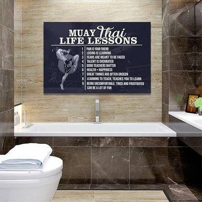 Muay Thai Wall Art Muay Thai Pictures Wall Decor Life Lessons Canvas Prints Boxing Decorations Painting Framed Artwork Office Home Decor For Bathroom Bedroom Dining Living Room 24"x16"