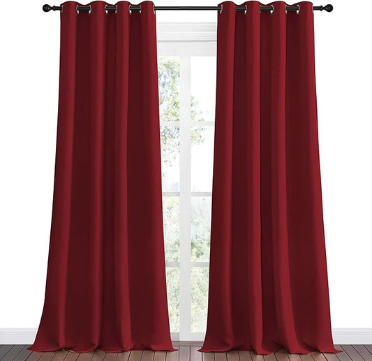 NICETOWN Burgundy Red Blackout Draperies Curtains - Pair of Grommet Top Thermal Insulated Blackout Decorative Curtains for Thanksgiving Day & Christmas Decor(55 inches Wide by 96 inches Long)