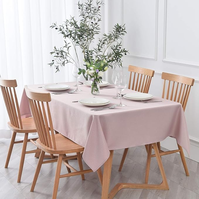 maxmill Rectangle Textured Tablecloth Waterproof Spillproof Wrinkle Free Table Cloth, Kitchen Dinning Tabletop Decoration, Fabric Table Cover for Outdoor and Indoor Use, 52 x 70 Inch, Dusty Pink