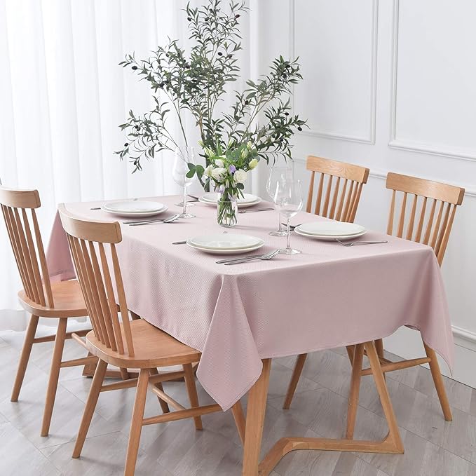 maxmill Jacquard Tablecloth Stain Resistant Waterproof Wrinkle Resistant Spillproof Washable Soft Textured Table Cloth for Dining Room, Indoor and Outdoor Use, Rectangle 60 x 140 Inch, Dusty Pink