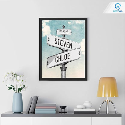 Personalized Vintage Street Sign For Couples, Custom Street Sign Canvas Poster Wall Art With Names, Gift For Valentine