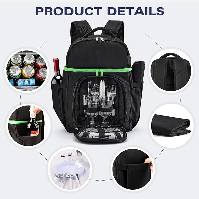Picnic Backpack - Picnic Set for 2 Person with 2 Insulated Cooler Compartment, Blanket and Cutlery Set, Ideal Bridal Shower Gifts, Engagement Gifts for Couples & Unique Wedding Gifts for Couples 2025