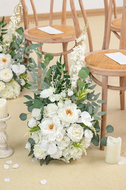 TINGE TIME Free-Standing Artificial Flower Set of 2, Table Centerpiece with Rubber Pad, Silk Fake Flower for Wedding Centerpiece Archway Aisle Welcome Entrance (IvoryWhite)