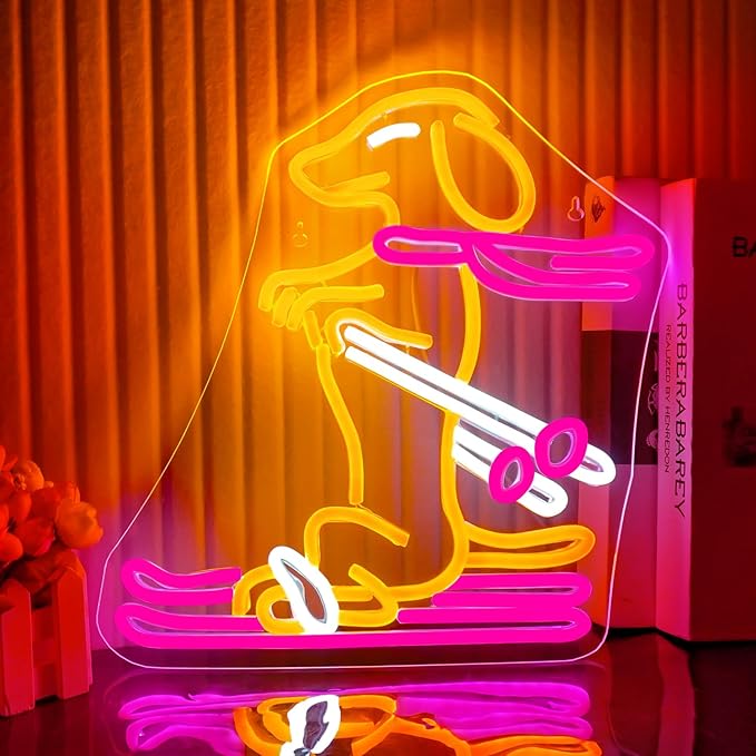 Lucunstar Skiing Dachshund Neon Sign Dog LED Sign for Wall Decor Dachshund Decor USB Connectivity Adjustable Brightness Ski Neon Light Up Pet Shop Bedroom Wall Gifts for Dog Lover