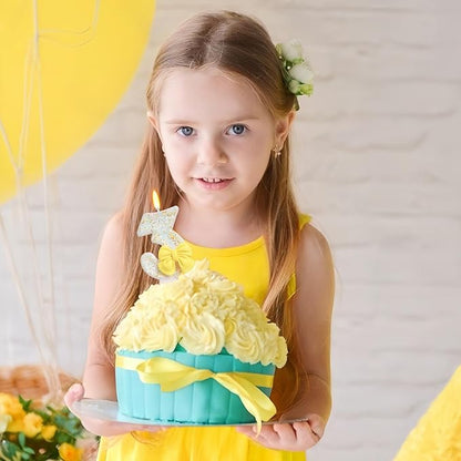 Birthday Candle for Cake, Yellow Bow Cake Candles, Cake Topper Decoration for Birthday Party (Number 3)