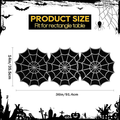 Joyfol Day Halloween Table Runner 14 x 36 Inch, Embroidered Spider Web Table Runners, Black Fireplace Mantel Scarf, Halloween Table Decorations for Parties Gothic Scary Nights