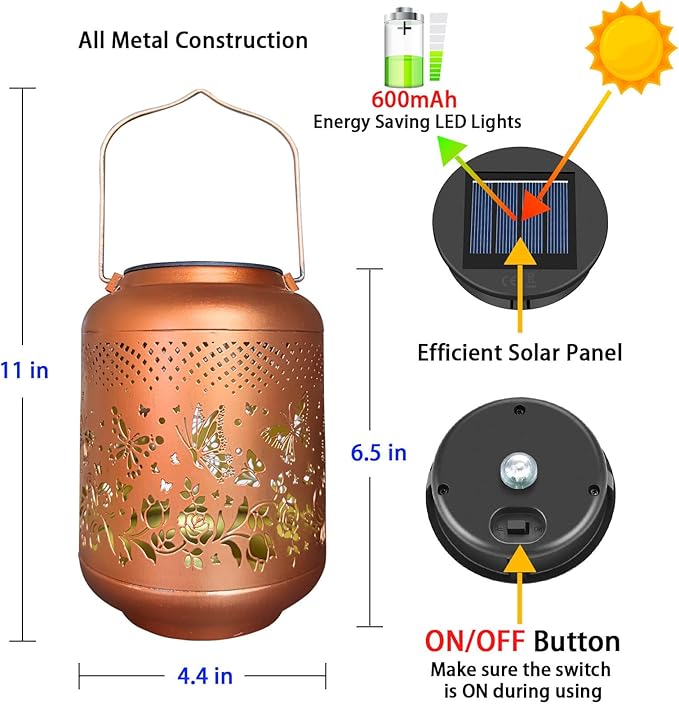 Butterfly Solar Lanterns Outdoor Waterproof, Solar Hanging Lantern for Garden Patio Yard, Gardening Gifts for Women Mother Mom Grandma, LED Decorative Solar Powered Lantern Light for Outside