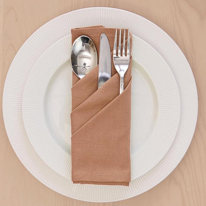 Encasa XO Tan Cloth Napkins Set of 6, 17"x17" | Solid Color Cotton Dinner Napkins | Washable & Reusable Napkins for Dining Table Fall Decoration, Holiday & Christmas Festivals