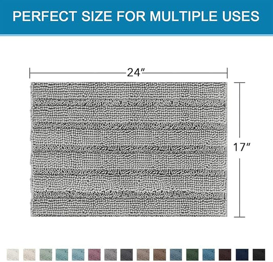 H.VERSAILTEX Bathroom Rugs Bath Rugs for Bathroom Non Slip Bath Mats Extra Thick Chenille Striped Rug 17" x 24" Absorbent Soft Shaggy Washable Dry Fast Bath Mats for Bath Room Floor - Dove