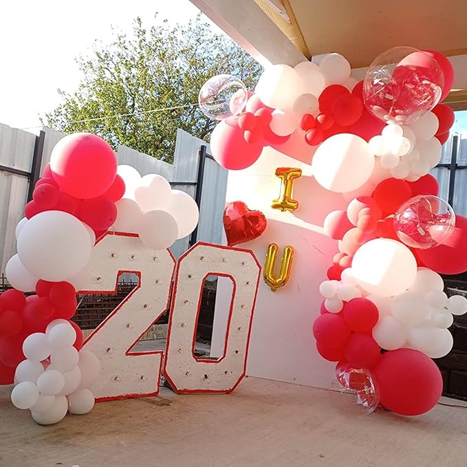 Red Balloons Set 12 Inch Red and White Balloons 35 Pcs Metallic Red Confetti Balloon for Girls Women Valentines Engagement Wedding Confession Bachelorette Bridal Shower Birthday Party Decorations