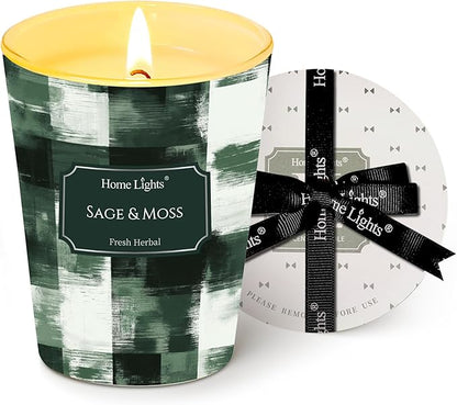 HomeLights Scented Candles for Women & Men, 6.7oz Candle Jars Aromatherapy Single Wick Candle, Ideal for Scandinavian Minimalist Design Home Decor and Gifts, Sage & Moss