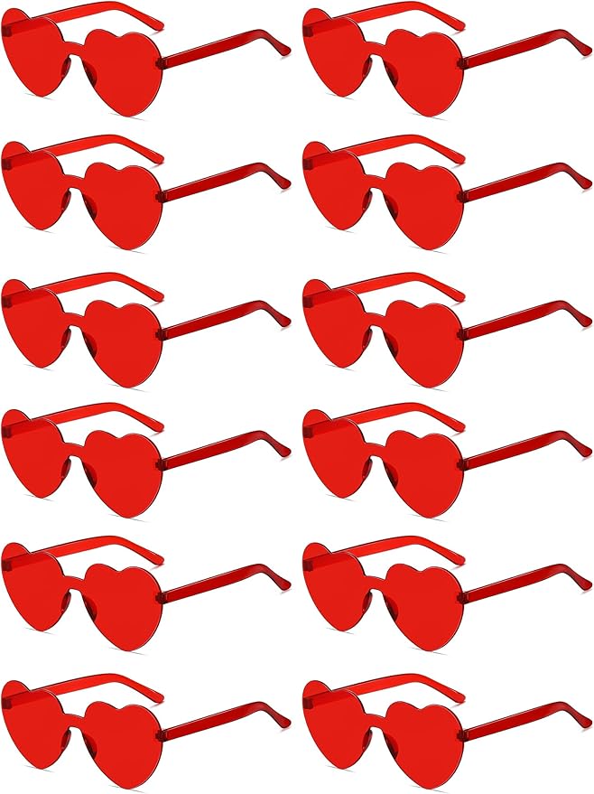 12/20/24 Pairs Heart Sunglasses for Women Men, Trendy Heart Shaped Rimless Transparent Sunglasses, Bachelorette Party