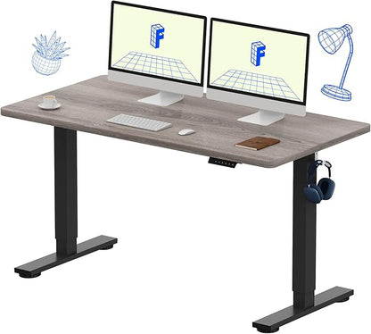 FLEXISPOT EN1 One-Piece Standing Desk with 1-Inch Thick Desktop, 55"x28" Electric Height Adjustable Desk for Home Office & Multi-Device Workstations, Gray Wood