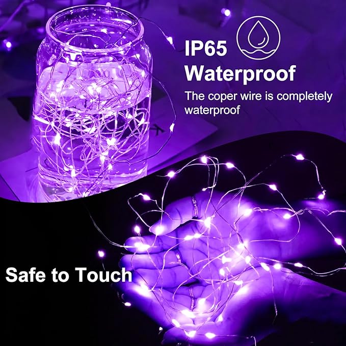 Fairy Lights,Silver Wire String Lights Waterproof,Battery Operated 7FT 20LED Firefly Starry Moon Lights for DIY Christmas Wedding Party Bedroom Decor (Purple, 12 Pack)