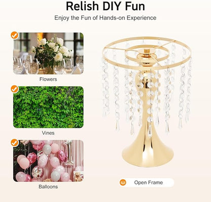 Wedding Centerpieces Gold Vases,10PCS Metal Flower Candle Holder with Sparkling Crystal Beads,Crystal Flower Vase Metal Flowers Stand for Party Tables Decorations (10PCS-Gold-13cm)