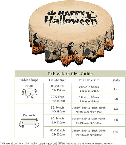 Eikione Round Tablecloth 60inch, Tablecloth Pumpkin Bat Waterproof and Wrinkle-Free, Table Covers, Summer Decorations for Home Dining