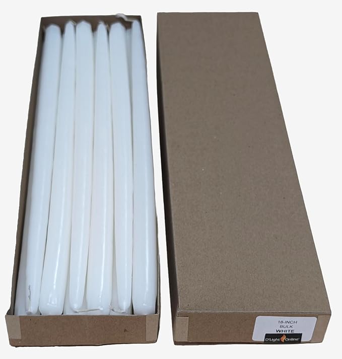 Elegant 18 Inch White Taper Candles, Very Tall Premium Quality Candles, Hand-Dipped, Dripless, Smokeless and Unwrapped Bulk Pack for Events - Set of 12 (18 Inches, White)