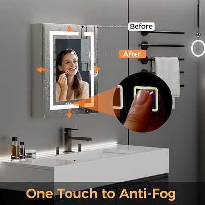 LED Bathroom Mirror 30 * 26 Stepless Dimmable Wall Mirrors with Anti-Fog, Shatter-Proof, Memory, 3 Colors, Memory Function, Water Proof, Decor Vanity Mirror