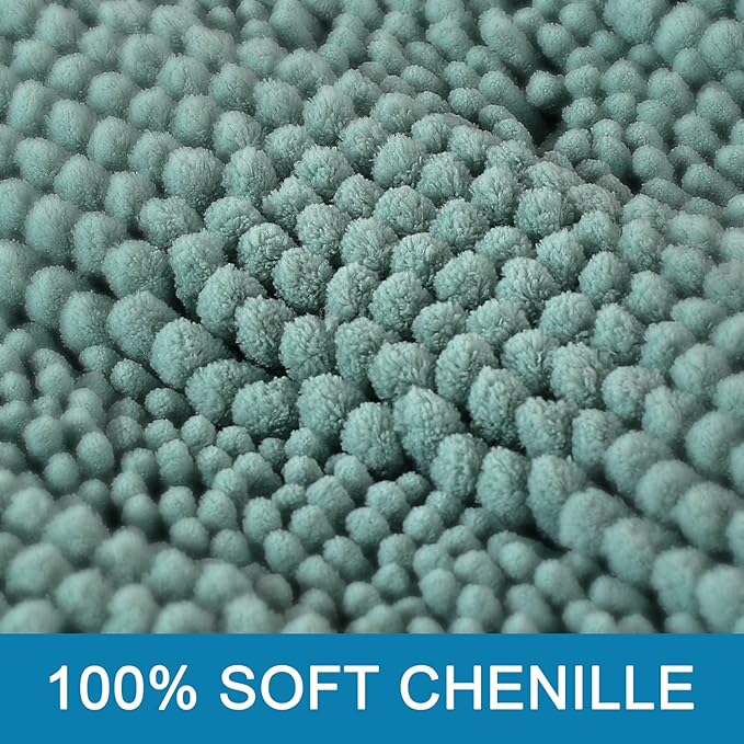 H.VERSAILTEX Bath Rugs for Bathroom Non Slip Bath Mats Extra Thick Chenille Striped Bath Rug Runners 47" x 17" Absorbent Fluffy Soft Shaggy Mats Plush Area Carpet for Bath Room - Eggshell Blue