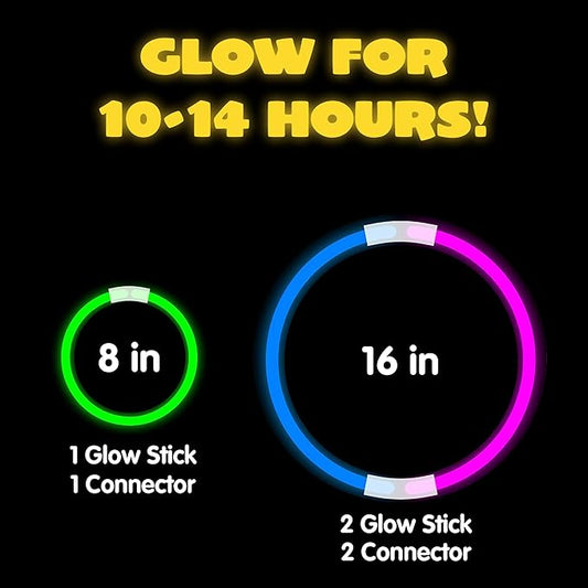 JOYIN 600 Pcs 8" Glow sticks Bulk Party Favors Pack, Neon Glow in the Dark Party Supplies, Light Up Necklaces and Bracelets with Connectors, Christmas, Halloween, Football, Birthday Decorations