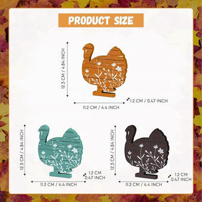 Smile 3 Pcs Wooden Blocks Colorful Turkey Signs, Thanksgiving Decor Indoor, Table Tiered Tray Kitchen Decorations
