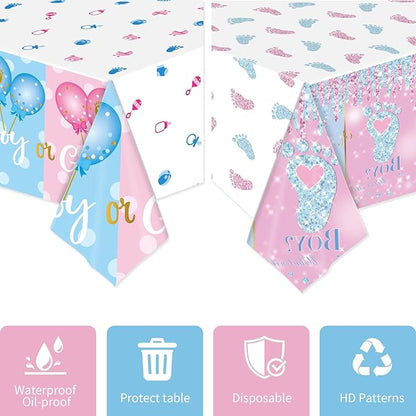 2 Pack Gender Reveal Tablecloth Plastic 54 X 108Inch, Pink and Blue Table Cloth Disposable Rectangle Table Covers for Boy or Girl Baby Shower Party Decorations Supplies (Gender Reveal)