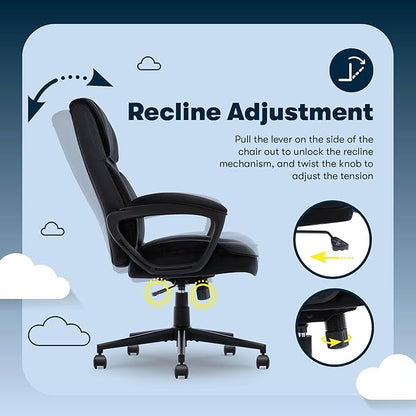 Serta Comfort Classic Executive Office Chair, Ergonomic Mid-Back Computer DeskChair with Lumbar Support, Semi-Plush Cushion and Body Pillows, Padded Armrests, Swivel Base, Black Velvet Fabric